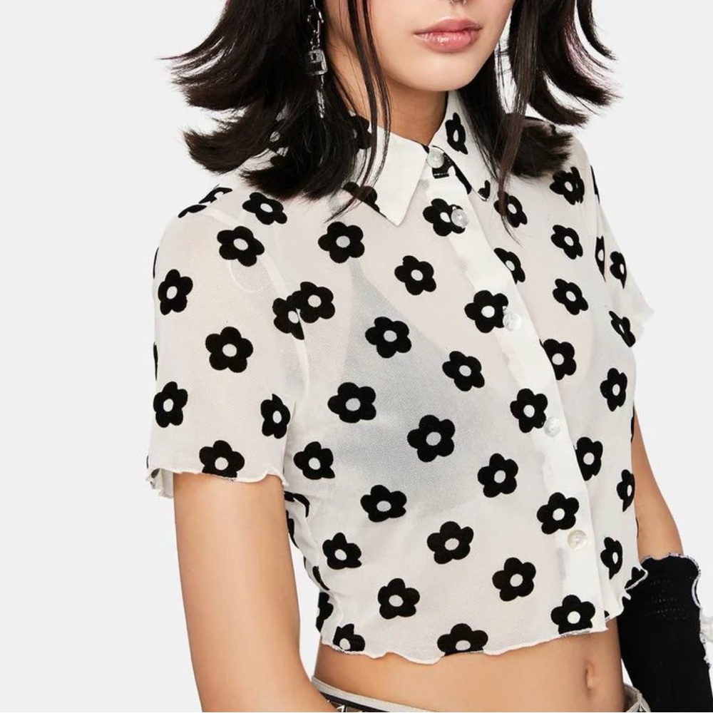 Blue Blush Black Floral Crop Top